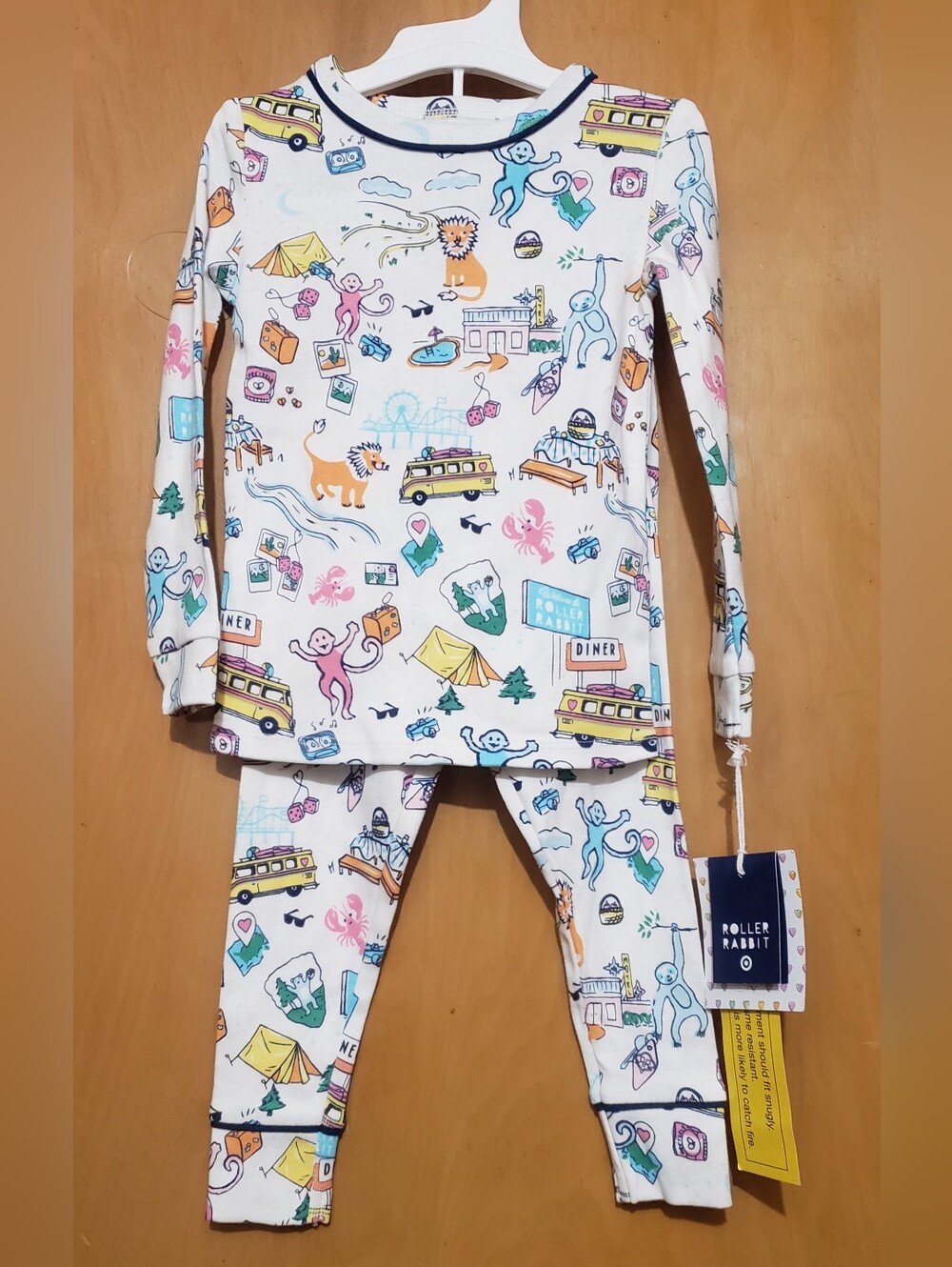 Roller Rabbit Kids White Travel & Animal Print Pajama Set